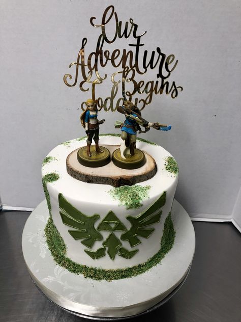 Zelda Grooms Cake, Zelda Wedding Theme, Zelda Wedding Cake, Zelda Themed Wedding, Dnd Wedding, Zelda Cake, Zelda Wedding, Gamer Wedding, Forest Baby Showers