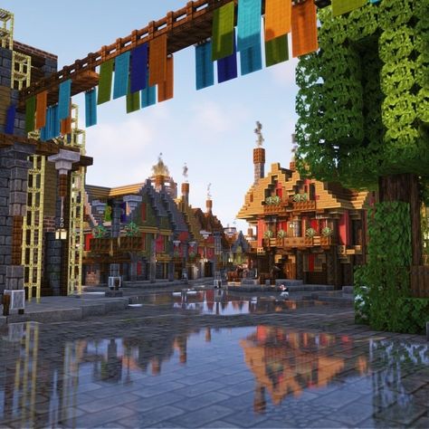 Minecraft Fantasy City Ideas, Minecraft Fantasy Town Ideas, Aesthetic Castle Minecraft, Minecraft City On Water, Fantasy City Minecraft, Fantasy Minecraft Building Ideas, Minecraft World Inspiration, Mc Town Ideas, Fantasy Town Minecraft