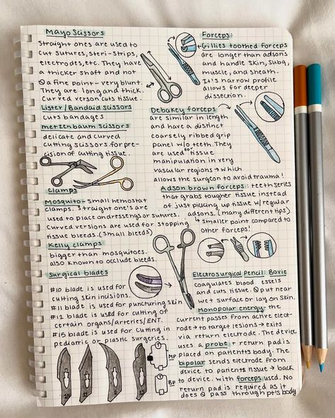 Surgical Instruments Notes 📝 of course you need to know the basics before entering the OR! Over time I learned the various purposes that these instruments have when it comes to plastics- especially the bipolar/monopolar mechanism. I plan to post some facial anatomy notes before hitting facelift techniques soon 🥲 #studygram #bujo #bujoideas #medicalstudent #notes Doctor Aesthetic Notes, Surgeon Notes Medical Students, Surgeon Notes, Anesthesiologist Aesthetic, Anatomy Notes, Facial Anatomy, Medical Student Motivation, Medical School Inspiration, Medical Laboratory