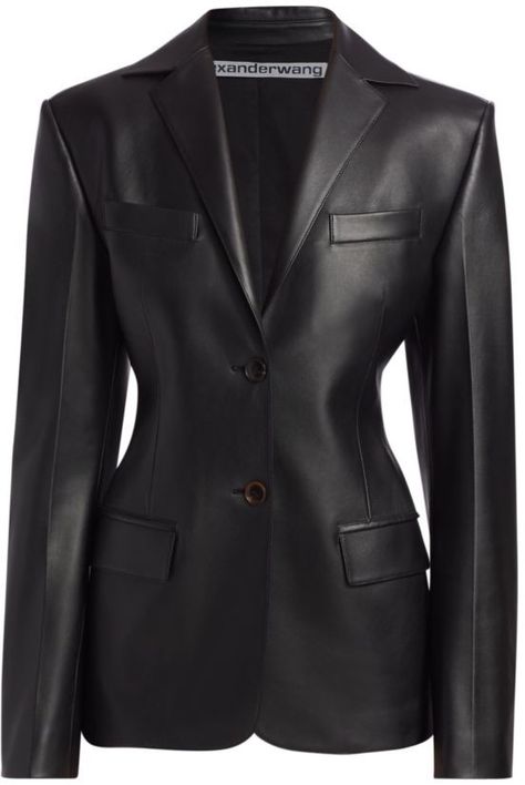 Fitted Leather Blazer, Leather Blazer Outfit 2023, Blazer Cuir, Addison Aesthetic, Lambskin Leather Blazer, Leather Blazer Women, Black Leather Blazer, Cool Coats, Structured Jacket