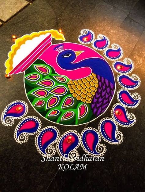 Pongal Designs, Peacock Kolam, Best Rangoli Design, Pongal Rangoli, Rangoli Designs For Competition, Rangoli Designs Simple Diwali, Easy Rangoli Designs Diwali, Rangoli Designs Latest, Simple Rangoli Designs Images