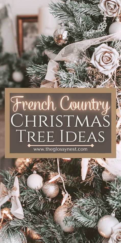 Soft, rustic & shabby chic Christmas tree vibes? Yes, please! Get inspired with these beautiful & unique French Country Christmas tree ideas! Pastels, French blue, white, red, pink, green & rose gold shabby chic Christmas tree decor using ornaments, toppers, skirts, collars, ribbon, garland, lace & fabric on flocked trees. These modern, cottage, vintage, farmhouse, homemade, handmade, easy, indoor & outdoor French style decorations work great on small, mini & regular sized Christmas trees. French Country Xmas Decor, Country French Christmas Tree, French Country Christmas Wreath, Cottage Christmas Tree Decor, French Farmhouse Christmas Tree, Country Chic Christmas Tree, Christmas French Country Decor, Country Cottage Christmas Tree, Country French Christmas Decorating