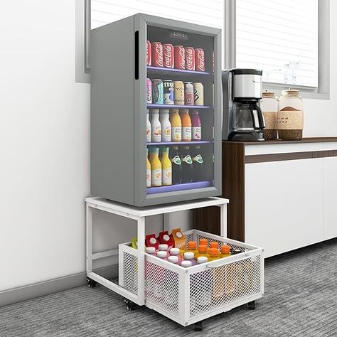 Amazon.com: PUNCIA Fridge Stand with Storage and Wheels,Rolling Mini Fridge Table for Coffee,Portable Dorm Organizer Unit for Mini Refrigerator,Fridge Cart with Drawer Basket for Home Office,Appliance Platform : Home & Kitchen Mini Fridge In Living Room Ideas, Mini Fridge Table, Fridge Stand, Mini Fridge Stand, Dorm Fridge, Mini Refrigerator, Freezer Organization, Dorm Organization, Fridge Organisers