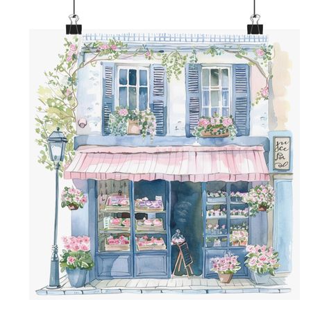 Paris Flower Shop Painting, Watercolor Print, Parisian Florist, Travel Gift, France Wall Art, French Streetscape, European Cityscape Art More Charming Paris France storefront shops: Bakery: https://www.etsy.com/listing/1750156669 Bread Shop: https://www.etsy.com/listing/1750155425 Flower Shop: https://www.etsy.com/listing/1749973443 Pastel Flower Shop: https://www.etsy.com/listing/1749974845 Introducing the perfect means to print art on - the premium matte vertical posters. Made with museum-grade paper (175gsm fine art paper), these posters translate any digital artwork into exquisite real life décor. Available in multiple sizes, each poster is printed with top-tier pigmented archival inks for a stunning end result. .: Made with museum-grade archival paper (175gsm) for excellent printing f Watercolor Room Painting, Paris Aesthetic Drawing, Watercolor Aesthetic Art, Flower Shop Painting, Flower Shop Watercolor, French Flower Shop, Paris Flower Shop, Paris Watercolor Illustration, Parisian Cafe Illustration