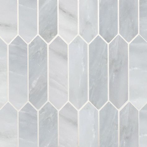 GRANDVIEW ST REGIS GRAY PICKET HONED - Renaissance Tile and Bath Marble Picket Tile Bathroom, White Picket Tile Shower Wall, Matte Picket Tile, Grey Picket Tile Backsplash, Picket Ceramic Tile Bathroom, Geometric Tiles Bathroom, Small Baths, Tiles Backsplash, Tiles Bathroom