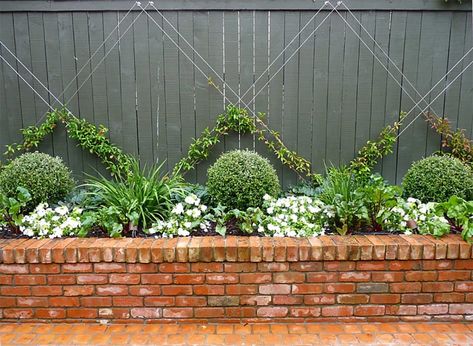 Landscaping Ideas for Small Gardens with Clay Bricks and Pavers - SA Decor & Design Ideas Para Decorar Jardines, Brick Planter, Diy Garden Trellis, Landscaping Backyard, نباتات منزلية, Brick Garden, Garden Vines, Walled Garden, Garden Shrubs