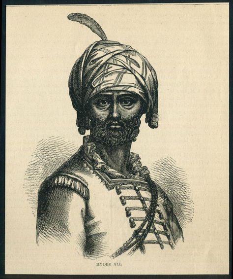 Hyder Ali, sided with the French following the annexation of lands belonging to one of his dependents by the British. His 90,000 strong army defeated a British-Indian force at Parambakum on 10 September 1780. Sir Eyre Coote was then sent against Hyder Ali with a larger force. He defeated him at Porto Novo on 1 July and Pollilore on 27 August 1781. Coote was again victorious at Sholinghur on 27 September 1781, but the war dragged on with neither side able to claim a decisive victory. Hyder Ali, Haidar Ali, History Of India, Ali Khan, Mysore, Art Reproductions, Photographic Prints, Poster Frame, Photographic Print