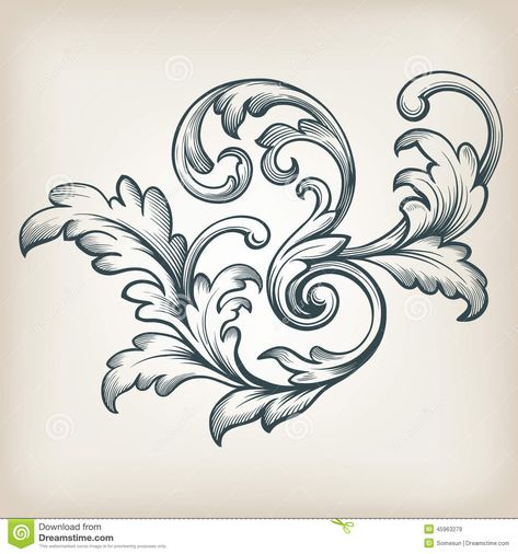 Vector Vintage Baroque Border Scroll Design Stock Vector - Image ... Motif Arabesque, Filigree Tattoo, Baroque Frames, Tooling Patterns, Textil Design, Baroque Design, Carving Patterns, Leaf Drawing, Ornate Design