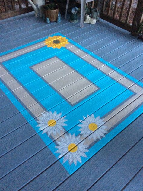 Back Porch Paint Ideas, Painted Porch Ideas, Painted Wood Porch, Painted Rugs On Porches, Painted Deck Floors Wood, Painted Porch Rug, Painted Porch Floor Wood, Painted Carpet On Deck, Painted Rug On Porch