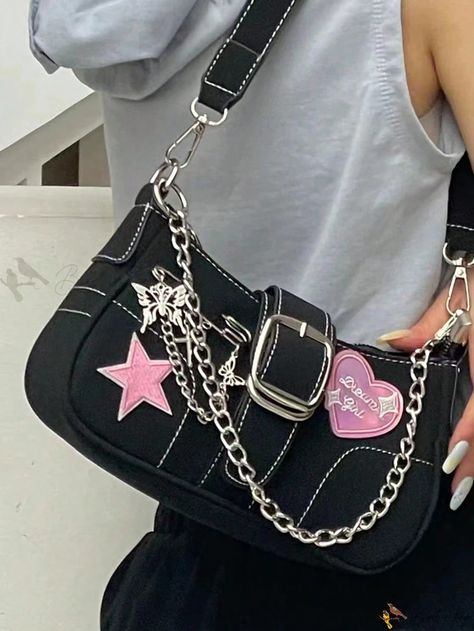 Bird in Bag - Y2K Cross Decor Underarm Bag: Stylish Chain Shoulder Bag for Modern Women, Fashionable Pink Handbags and Purses Hot Pink Handbags, Y2k Bags, Y2k Shoulder Bag, Holiday Club, Ring Belt, Small Shoulder Bags, Denim Shoulder Bags, Pink Crossbody Bag, Girly Bags