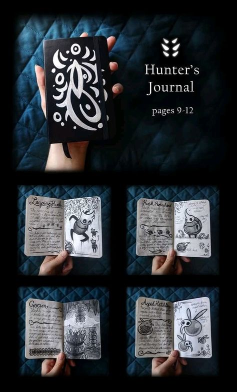 Hollow Knight Room Decor, Hollow Knight Hunters Journal, Hollow Knight Hunter, Hollow Night, Hollow Art, Arte 8 Bits, Knight Art, Journal Pages, Drawing Inspiration