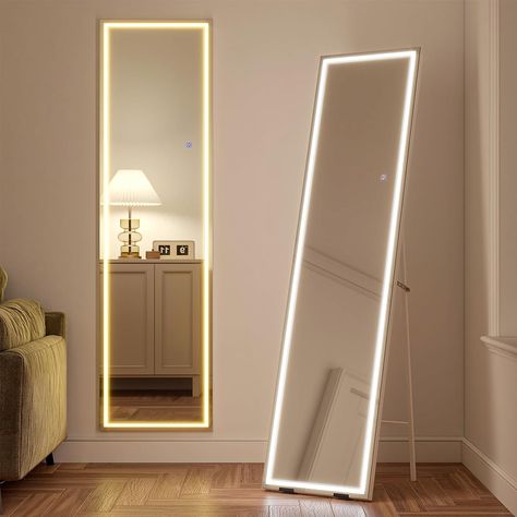 Light Up Full Body Mirror, Full Length Mirror In Bedroom With Lights, Floor Length Mirror With Lights, Fully Body Mirror, Led Body Mirror, Full Body Wall Mirror, Led Full Length Mirror, Cute Body Mirrors, Cute Full Length Mirror