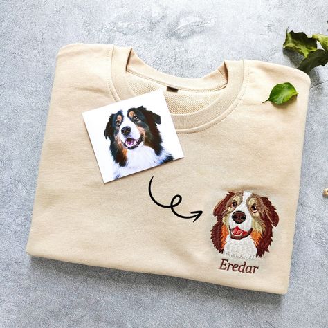 Name Sweatshirt, Dog Lover Sweatshirt, Portrait Embroidery, Embroidered Portrait, Embroidery Sweater, Pet Name, Hoodies And Sweatshirts, Custom Dog Portraits, Personalized Embroidery