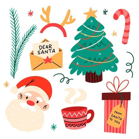 Free vector hand drawn christmas element... | Free Vector #Freepik #freevector #hand-drawn-christmas #christmas-event #christmas-elements #christmas-collection Christmas Presents For Her, Christmas Graphic Design, Xmas Sticker, Hand Drawn Christmas, Merry Christmas Background, Creative Christmas Trees, Christmas Graphics, Free Christmas Printables, Christmas Lettering