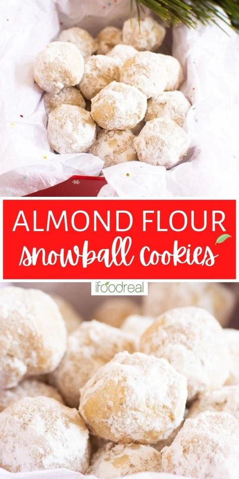 Healthy Snowball Cookies are a nutrient dense version of the classic holiday cookies we know and love! Subtly sweet, soft, and buttery cookies that melt in your mouth are the perfect bite-sized cookie to add to your dessert table this year! Cookies With Almond Flour, Almond Flour Recipes Cookies, Meltaway Cookies, Snowball Cookie Recipe, Keto Christmas Cookies, Almond Flour Cookies, Bite Size Cookies, Silicone Baking Sheet, Snowball Cookies