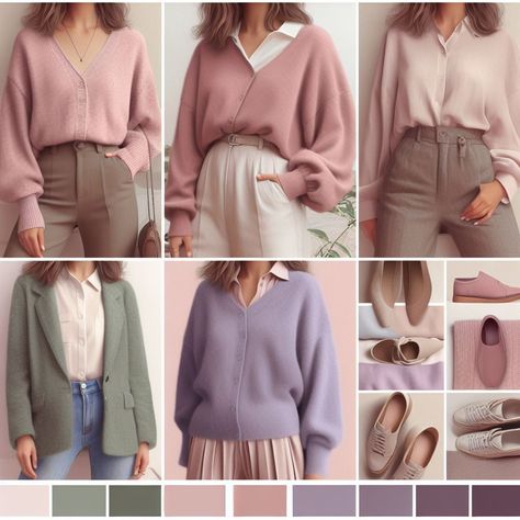 Muted Capsule Wardrobe, Soft Summer Pantone, Soft Summer Business Outfits, Soft Summer Office Outfit, Soft Summer Pallete Outfits, Soft Summer Business Casual, Soft Summer Clothes Aesthetic, Soft Autumn Purple, Soft Summer Moodboard