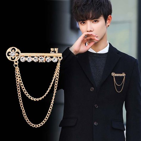 Cheap Brooches, Buy Quality Jewelry & Accessories Directly from China Suppliers:Korean New Fashion Metal Key Tassel Long Brooch Rhinestone Chain Lapel Pin for Men's Suit Shirt Badge Brooches Pins Accessories Enjoy ✓Free Shipping Worldwide! ✓Limited Time Sale ✓Easy Return. Uni Fashion, Coat Pin, Men's Brooch, Suit Pin, Lapel Pins Mens, Suit Shirt, Brooch Men, Rhinestone Chain, Cardigan Shirt