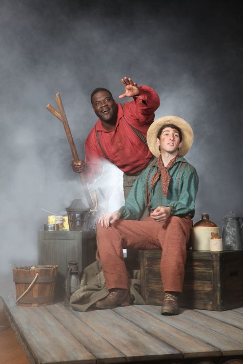 Phillip Boykin as Jim and Ben Fankhauser as Huckleberry Finn in Big River, produced by Music Circus June 23-28, 2015. Photo by Charr Crail.  For tickets and info: http://www.californiamusicaltheatre.com/events/bigriver/ Ben Fankhauser, Broadway Actors, Musical Costumes, Huck Finn, Huckleberry Finn, Chefs Kiss, Live Theater, Big River, Business Friends