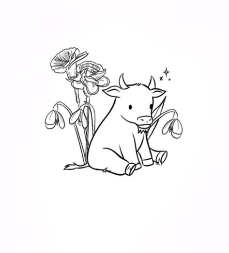 Cow Tattoo Stencil, Cow Tattoo Simple, Simple Cow Tattoo, Okay Tattoo, Cute Cow Tattoo, Tattoo Ideas Tiktok, Baby Bear Tattoo, Cow Tattoos, Cow Drawing Easy