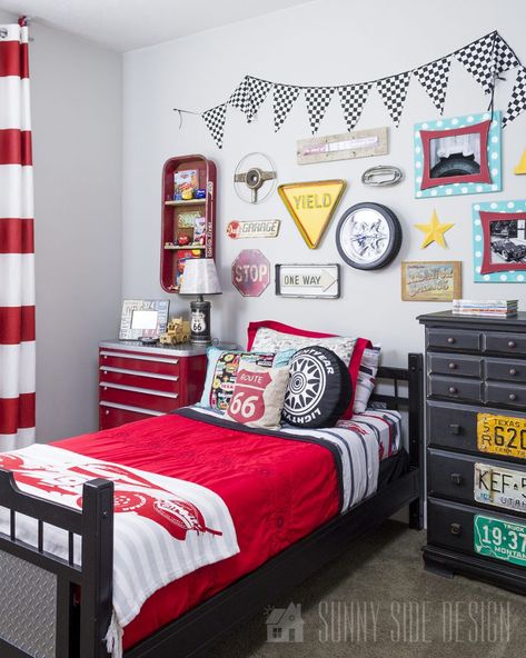 Kids Car Room Ideas, Kids Car Theme Bedroom, Lighting Mcqueen Bedroom, Hotwheels Bedroom Ideas For Boys, Boys Racecar Bedroom Ideas, Kids Car Bedroom, Car Headboard, Boys Cars Bedroom, Car Room Ideas For Boys