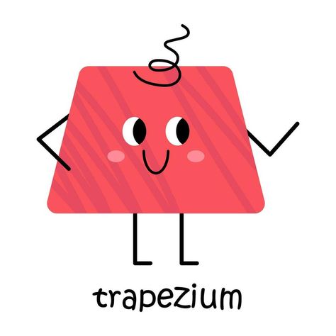 Vector red trapezium character. Cute geometric figure with face, blush. Cute funny smiling shape character for kids and children. Trapezoid poster for school and kindergarten. Kawaii baby trapezium. Poster For School, Logo Banners, Cityscape Photos, Heart With Arrow, Background Banner, Flower Frame, Vector Logo, Geometric Shapes, Food Animals