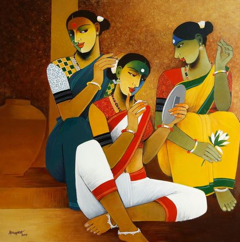 Indian Contemporary Art, Composition Painting, Bengali Art, Buddha Art Painting, Canvas Art Projects, Beautiful Art Paintings, Indian Folk Art, Art Painting Gallery, Painting Art Lesson