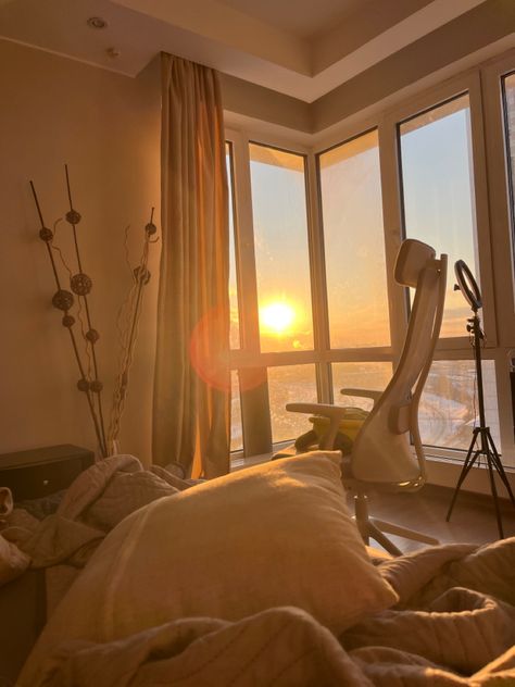 Sunset at home, my room Sunset Room, Home Aesthetics, Early Evening, My Room, Wonton Soup, Room Furniture, Room Ideas, Vision Board, Career