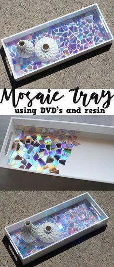 Dvd Mosaic, Mosaic Trays, Cute Diy Crafts, Diy Para A Casa, Kain Tile, Hadiah Diy, Hantverk Diy, Tray Diy, Wine Bottle Diy Crafts