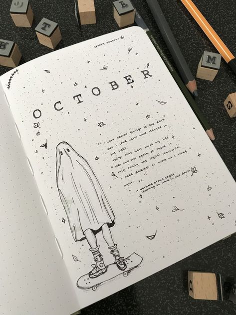 October Title Page, October Title, Cute Halloween Drawings, Bullet Journal Decoration, Book Reading Journal, Bullet Journal Paper, Bulletin Journal Ideas, Notes Journal, Drawing Journal