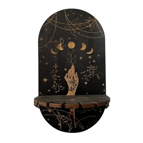 ☀️Discover our stunning Celestial Display Stand and Wall Shelf🌟 Features: Elegant Designs - Pendulum holder bottom has oval-shaped base which you can place healing stone, necklace, crystals, stones, rocks, reiki crystals, runes, gemstones, and essential oils. Quality Material - Made of quality natural pine-wood material, sturdy and durable. Proper size to use. Easy to Assemble - Accessories of this crystal holders are pre-designed with holes that made it easy to install. You just need to ... Pendulum Holder, Hanging Storage Shelves, Indie Aesthetic Room, Wall Shelf Display, Crystal Shelves, Crystal Holder, Crystal Display, Crystal Pendulum, Reiki Crystals