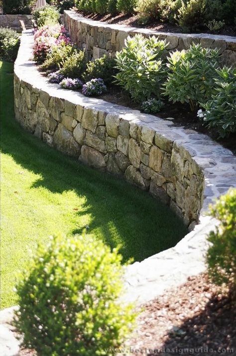 Leone Landscape and Construction | High-End Landscape in Watertown and West Newton, Massachusetts Landscaping A Slope, Backyard Layout, Walkway Landscaping, Sloped Backyard, Landscaping Retaining Walls, Hillside Landscaping, Walled Garden, Have Inspiration, Wall Garden