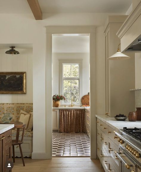 Billy Cotton Kitchen, French Doors In Dining Room, U Shaped Kitchen With Island, Keeping Room Off Kitchen, Ashley Montgomery Design, Windows In Kitchen, Ashley Montgomery, Checkerboard Floors, English Country Design