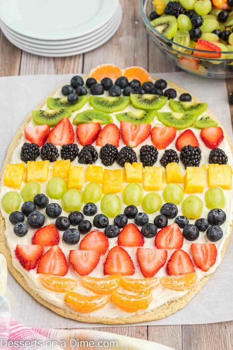 Fruit Pizza Sugar Cookie Dough, Easter Fruit Pizza, Egg Fruit Pizza, Easter Egg Fruit Pizza, Homemade Sugar Cookie Dough, Egg Fruit, Dessert Pizza Fruit, Chocolate Lasagna Recipe, Easter Fruit