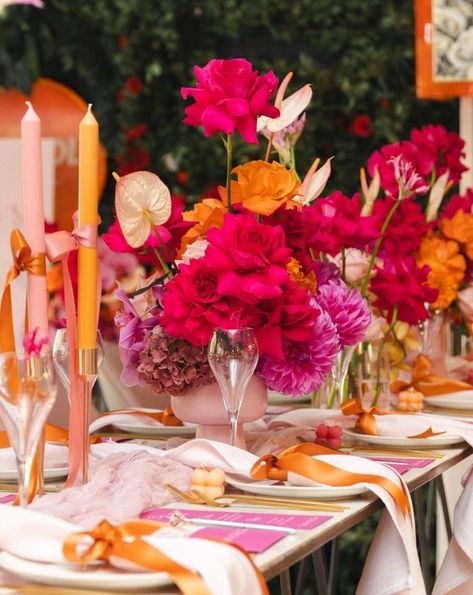 Orange And Pink Wedding, Australian Bridal Designers, Sunset Party, Event Florals, Shower Style, Orange Party, Garden Party Birthday, Orange Hues, Bright Wedding