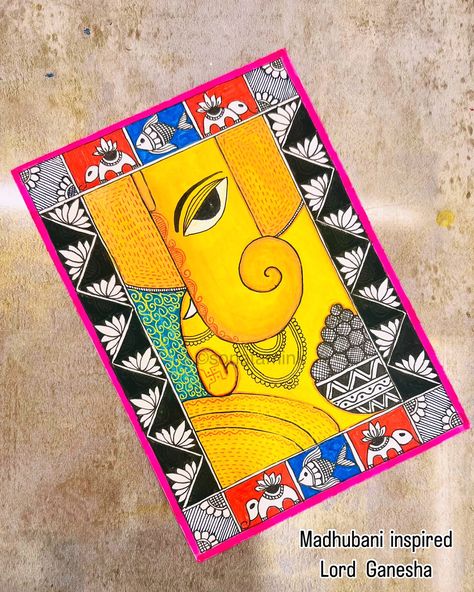 💫Discover the intricate beauty of this Madhubani Ganesha painting, a timeless piece of art rooted in the rich traditions of Mithila. Each detail in this handmade painting reflects the vibrant culture and skilled craftsmanship of Indian folk art. Bring home this unique artwork to add a touch of elegance and spirituality to your space. #MadhubaniPainting #MithilaArt #GaneshaArt #HandmadePainting #IndianFolkArt #TraditionalArt #CulturalHeritage #ArtCollectors #HomeDecor #MadhubaniArt #MithilaPa... Madhubani Ganesha, Folk Art Madhubani, Gond Painting, Ganesh Art Paintings, Madhubani Paintings, Easy Mandala Drawing, Bubble Painting, Easy Love Drawings, Pen Art Drawings