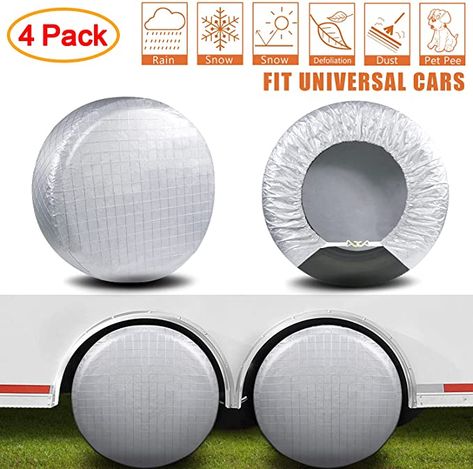 Amazon.com: AmFor Set of 4 Tire Covers,Waterproof Aluminum Film Tire Sun Protectors, Fits 27" to 29" Tire Diameters, Weatherproof Tire Protectors: Automotive Camper Suv, Snow Rain, Rv Trailers, Tire Cover, Rv Camper, Cotton Wool, Google Home Mini, Rv, Suv