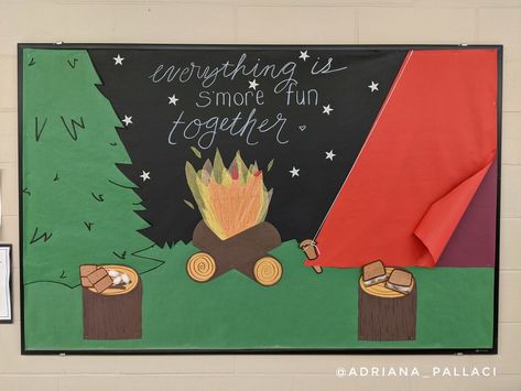 Smores Bulletin Board, S’more Bulletin Board, Smore Bulletin Board, Camping Theme Bulletin Board Ideas, Tent Bulletin Board, Campfire Classroom, July Bulletin Board Ideas, Camping Bulletin Board, Camping 2023