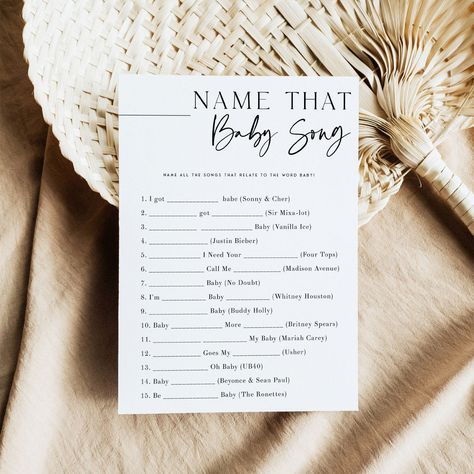 Make your baby shower extra fun with the Name That Baby Song baby shower game. All your friends will love this printable baby shower game, simply download and print as many copies as you need. It couldn't be easier. Fun pregnancy-themed games for your baby shower. Welcome to Oh Happy Printables!  Have your friends guess the name and the artist to each song containing the word 'Baby' in it.  The one with the most correct answers wins. ♡ Please Read This Description Before you Order ♡  ☆ SHOP all Baby Shower Games That Are Actually Fun, Baby Shower Song Game, Neutral Baby Shower Games, Baby Games For Baby Showers, Classy Baby Shower Games, Baby Shower Activities Not Games, Fun Baby Shower Games Hilarious, Simple Baby Shower Games, Baby Shower Games Free Printables