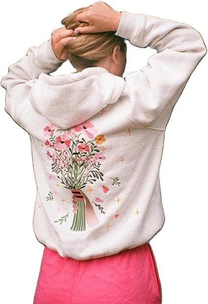 Material:Women y2k graphic hoodies, oversized hoodies for teen girls is made of polyester fabric, this fabric is soft and skin-friendly, comfortable and breathable, keeping you warm and comfortable on cold days. Womens Oversized Hoodie, Spring Hoodie, Floral Outfit, Warm Hug, Flower Embroidery, Workout Jacket, Casual Fall Outfits, Hooded Coat, Embroidered Sweatshirts