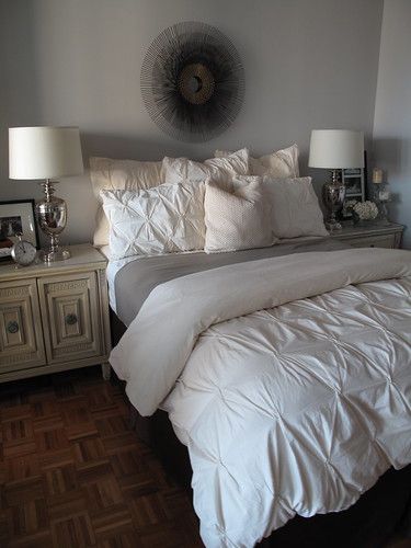 Pintuck Bedding | Rebecca1780 | Flickr Pintuck Bedding, Bed Idea, Contemporary Bedroom Design, Room Lamps, Colorful Blanket, White Bed, White Comforter, White Duvet, Neutral Bedroom