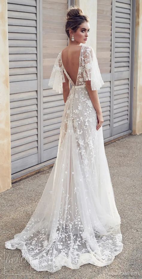 Anna Campbell Wedding Dress, Dresses Flowy, Anna Campbell, Lace Beach Wedding Dress, White Wedding Dress, Trendy Wedding Dresses, Rustic Wedding Dresses, Applique Wedding, Applique Wedding Dress