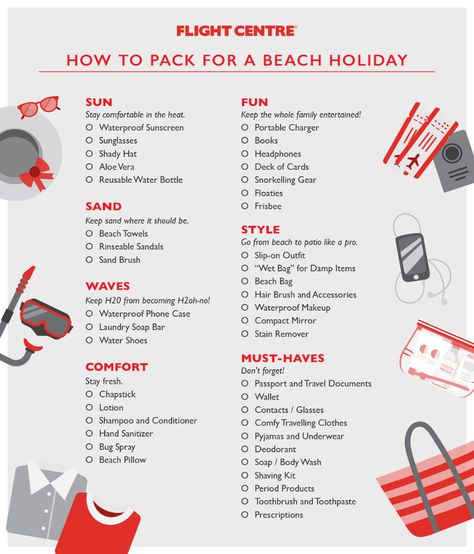 The Ultimate Beach Vacation Packing Checklist | Flight Centre Travel Blog Sun Holiday Checklist, Sun Holiday Packing List, Beach Checklist, Laundry Soap Bar, Vacation Packing Checklist, Us Beach Vacations, Beach Vacation Packing, Hawaiian Clothing, Vacation Checklist