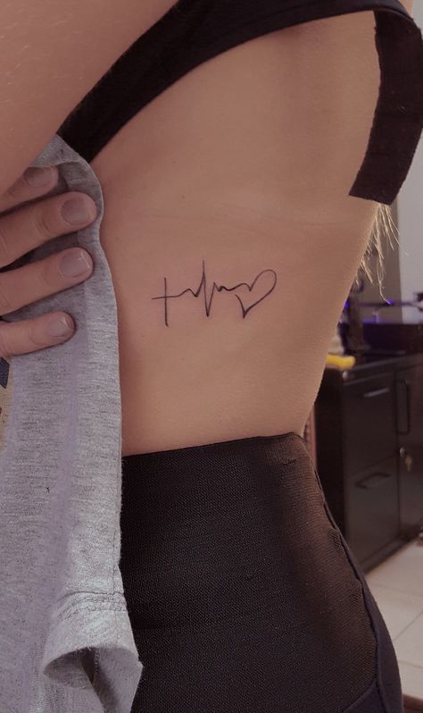 Faith Hope Love Tattoo Ideas For Women, Heart Rate Tattoo, Little Cross Tattoos, Pulse Tattoo, Lifeline Tattoos, Ekg Tattoo, Resilience Tattoo, Faith Hope Love Tattoo, Heartbeat Line