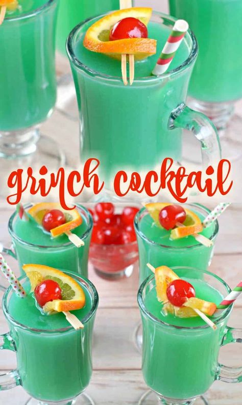 Grinch Drink Slushy Alcohol Drinks, Grinch Cocktail, Grinch Drink, Xmas Cocktails, Grinch Punch, Christmas Drinks Alcohol Recipes, Xmas Drinks, Festive Holiday Cocktails, Christmas Party Drinks