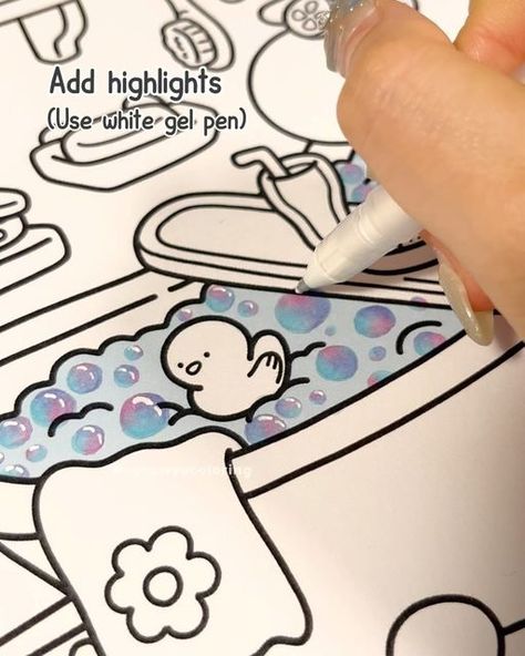 Coco Wyo | Relaxing Coloring Books on Instagram: "A bubble a day keeps the stress away 🛁 ✨  Here’s one of the many ways to create bubble patterns in your drawing and make it shine!  This page is part of “Cozy Friends” Coloring Book.  Medium: Ohuhu alcohol markers  #cocowyopublishing #cocowyo #cocowyocoloringbook #coloringbookforadults  #coloringbookforadult #adultcoloringbook #adultcoloring  #adultcolouring  #coloringbookaddict  #coloringforgrownups #colouringbookforadults  #coloringcomunity  #coloringbookartist #coloringforfun #coloringtip #coloringtutorial" Alcohol Marker Patterns, Coloring With Alcohol Markers, Ohuhu Color Combinations, Alcohol Marker Coloring, Ohuhu Alcohol Markers, Coco Wyo, Marker Coloring, Colouring Ideas, Kawaii Cloud