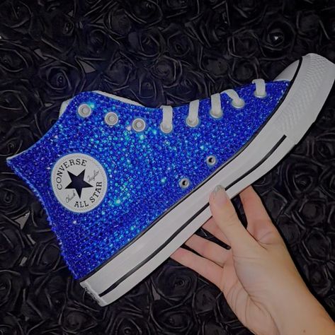 Blue Rhinestone Shoes, Royal Blue Quince Shoes, Blue Quinceanera Shoes, Bejeweled Sneakers, Xv Shoes, Bedazzle Shoes, Converse Shoes Blue, Bling Converse Shoes, Bedazzled Items