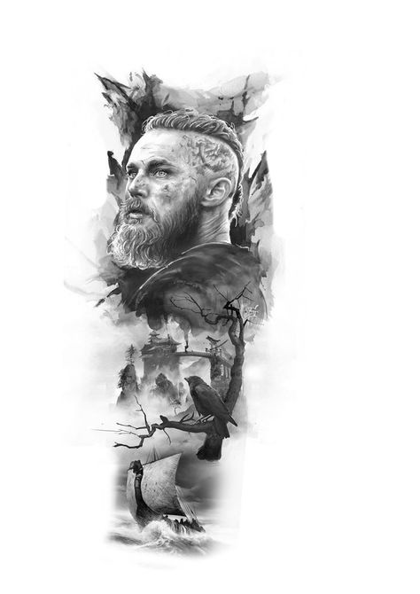 Viking Tattoos Design, Vikings Tattoo Sleeve, Viking Valhalla Tattoo, Vikings Tattoos For Men, Vikings Ragnar Tattoo, Ragnar Lothbrok Tattoo Design, Ragnar Tattoo Design, Viking Warrior Tattoo Design, Vikings Tattoo Design