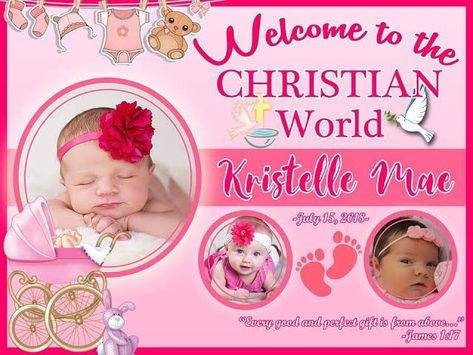 Christening Tarpaulin, Welcome To Christian World Tarpaulin, Birthday Tarpaulin Background, Dedication Invitations, Tarpaulin Design, Barbie Invitations, Baby Birthday Card, Baby Birthday Invitations, Flower Background Design