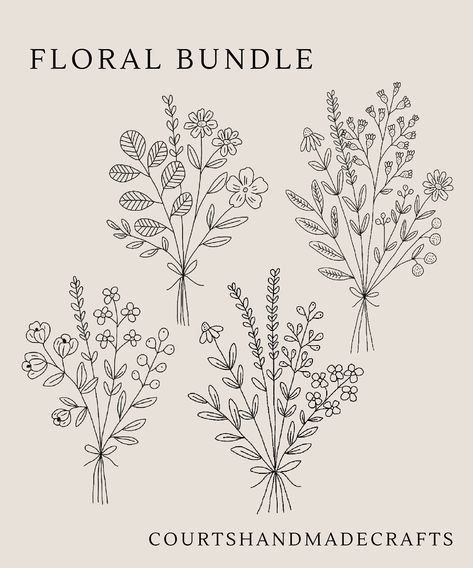 Wild Flower Bouquet Drawing, Wildflower Bouquet Drawing, Wildflowers Field, Flower Bouquet Drawing, Floral Svg, Bond Paper, Pola Sulam, Hand Draw, 자수 디자인