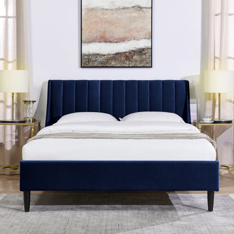 Willow Velvet Upholstered Channel Tufted Platform Bed - Bed Bath & Beyond - 36501065 Headboard Platform Bed, Tufted Platform Bed, Tufted Upholstered Headboard, Bed Platform, Queen Size Platform Bed, Jennifer Taylor, Bed Dimensions, Study Room Decor, Beds And Headboards